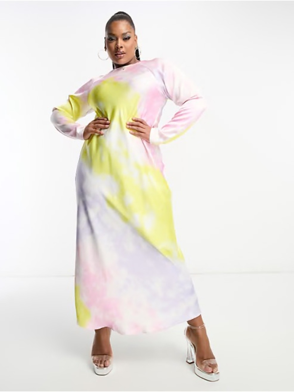 ASOS DESIGN Curve satin biased maxi dress in marble print